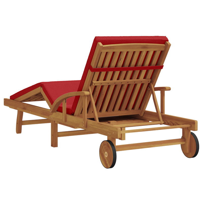 Casa si Gradina - Gradina si terasa - Mobilier exterior - Scaune si sezlonguri gradina - Sezlong pliabil cu roti si perne rosii din lemn masiv de acacia - Infinity.ro