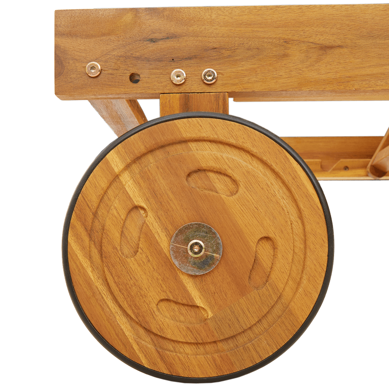 Casa si Gradina - Gradina si terasa - Mobilier exterior - Scaune si sezlonguri gradina - Sezlong pliabil cu roti si perne rosii din lemn masiv de acacia - Infinity.ro