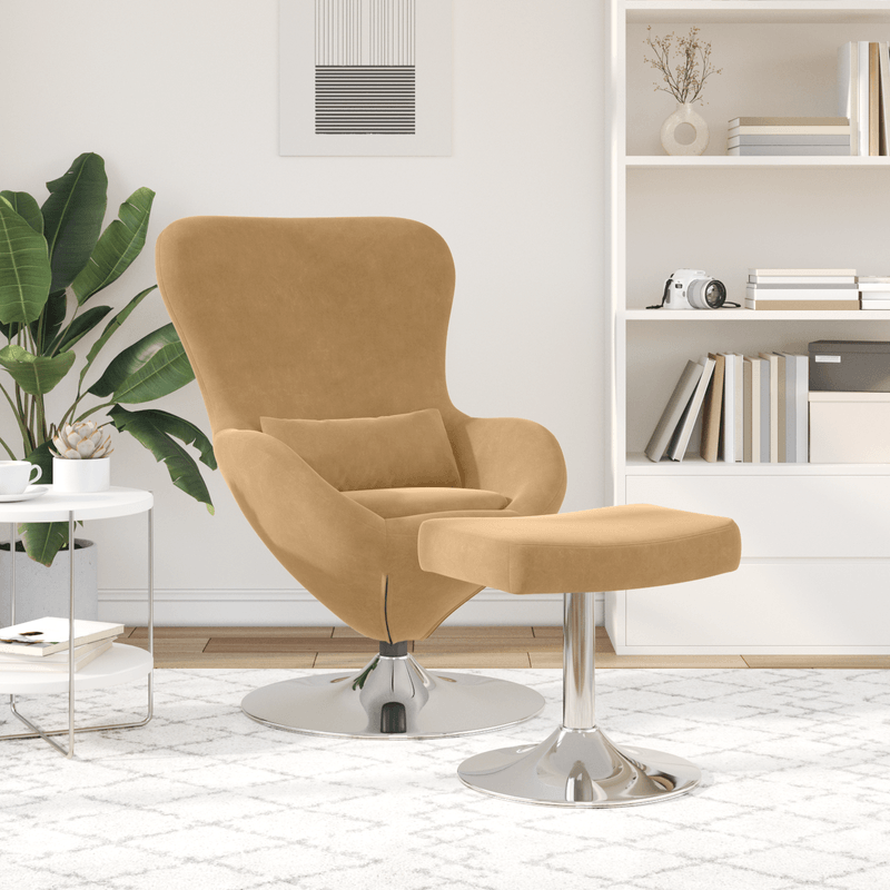 Casa si Gradina - Mobilier - Scaune si fotolii - Fotolii - Fotoliu tip ou  cu taburet din catifea maro - Infinity.ro
