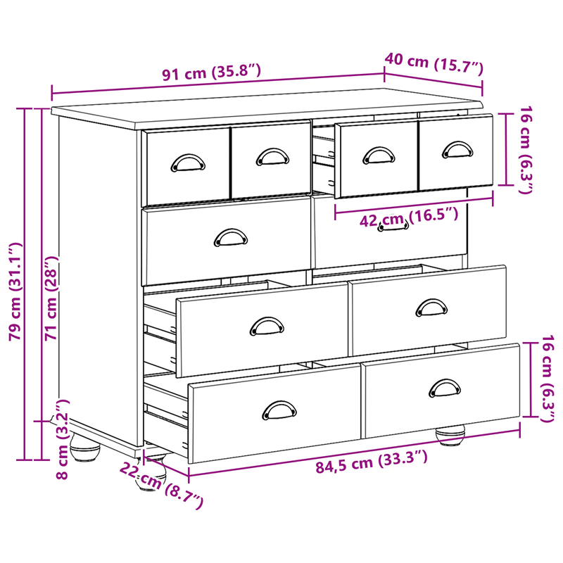 Casa si Gradina - Mobilier - Comode si corpuri - Comode - Comoda cu Sertare 'ASKIM'Alba 91x40x79 cm Lemn Masiv de Pin - Infinity.ro