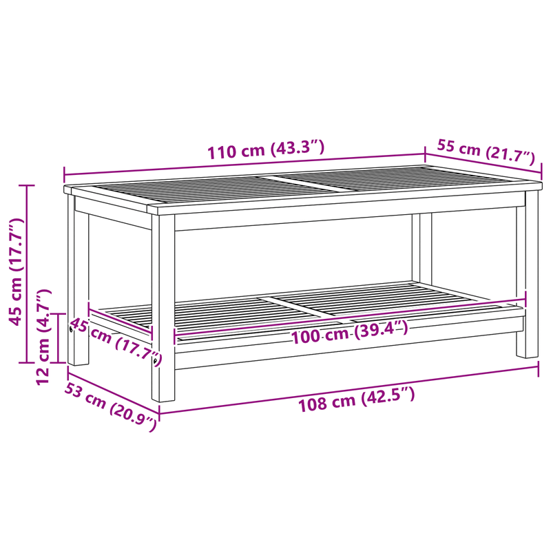 Casa si Gradina - Mobilier - Mese si birouri - Masute de cafea - Masa de cafea 110x55x45 cm din lemn masiv de acacia - Infinity.ro