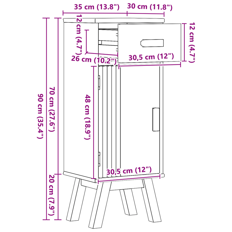Casa si Gradina - Mobilier - Mobilier baie - Comode baie - Dulap de baie, 35x30x90 cm, lemn masiv de pin - Infinity.ro