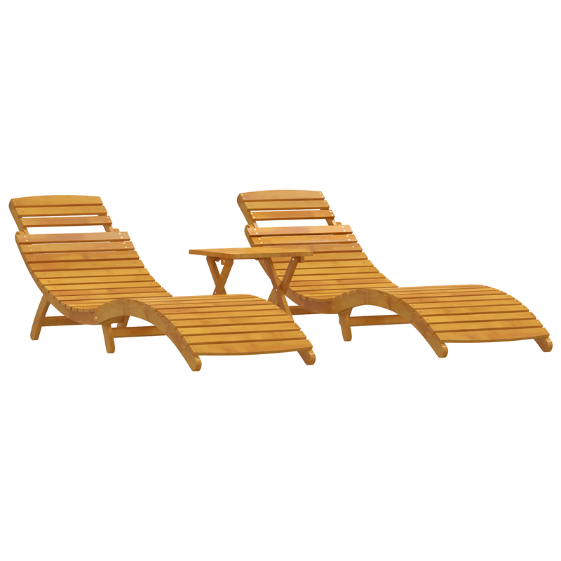 Casa si Gradina - Gradina si terasa - Mobilier exterior - Scaune si sezlonguri gradina - Set de 3 sezlonguri cu masa laterala din lemn de acacia solid - Infinity.ro