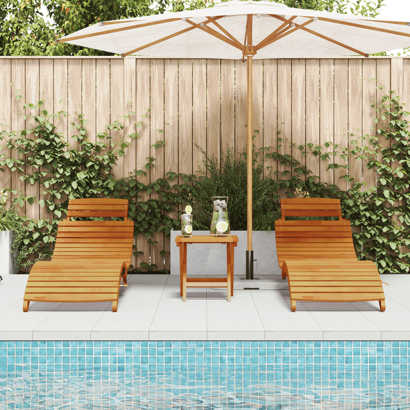 Casa si Gradina - Gradina si terasa - Mobilier exterior - Scaune si sezlonguri gradina - Set de 3 sezlonguri cu masa laterala din lemn de acacia solid - Infinity.ro