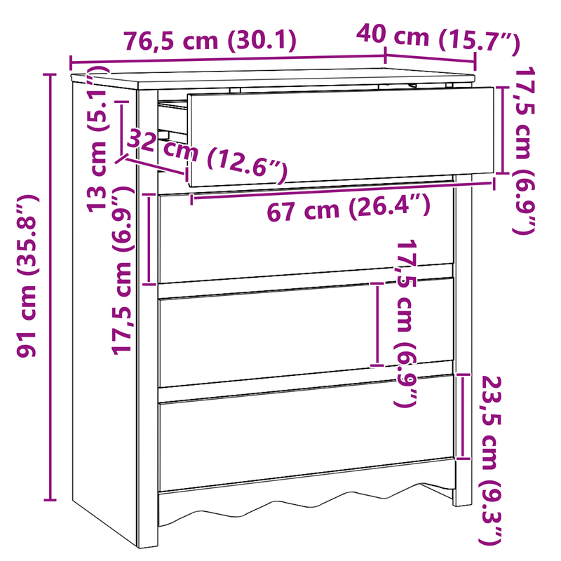 Casa si Gradina - Mobilier - Comode si corpuri - Comode - Comoda cu sertare "DRAMMEN", alb, 76,5x40x91 cm, lemn masiv pin - Infinity.ro