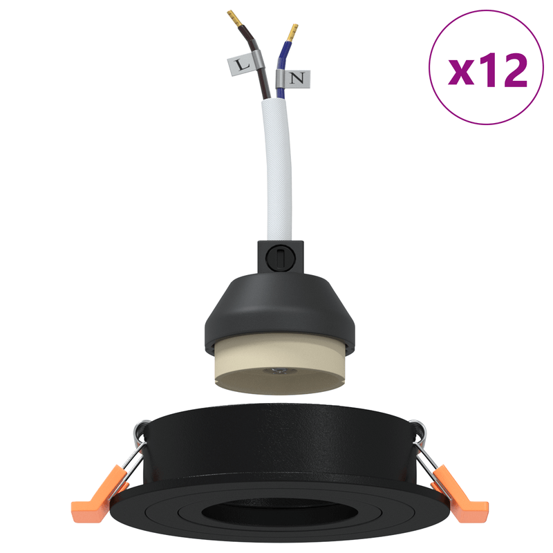 Casa si Gradina - Corpuri si surse de iluminat - Veioze si lampi - Lampi de veghe - Spotlight-uri incastrate 12 buc Round GU10 Negru Ø91 mm - Infinity.ro