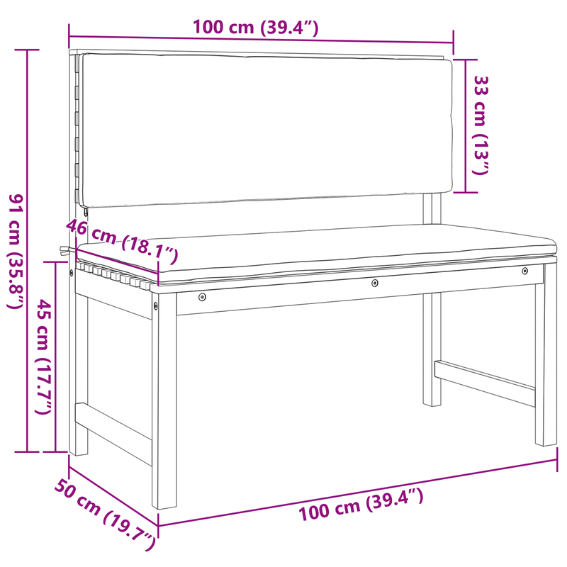 Casa si Gradina - Gradina si terasa - Mobilier exterior - Canapele si fotolii gradina - Banca de gradina cu perne, 100x50x91 cm, lemn masiv acacia - Infinity.ro