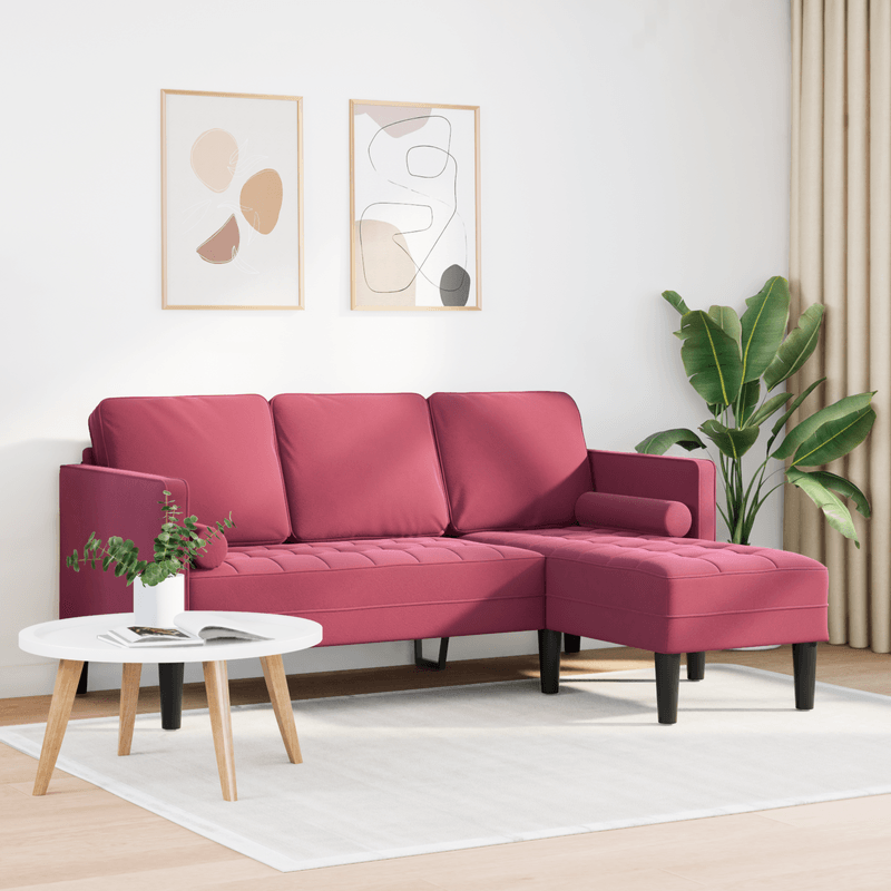 Casa si Gradina - Mobilier - Canapele si coltare - Canapele - Canapea 3 locuri cu sezlong de tip L, Vin Rosu, 160 cm Catifea - Infinity.ro