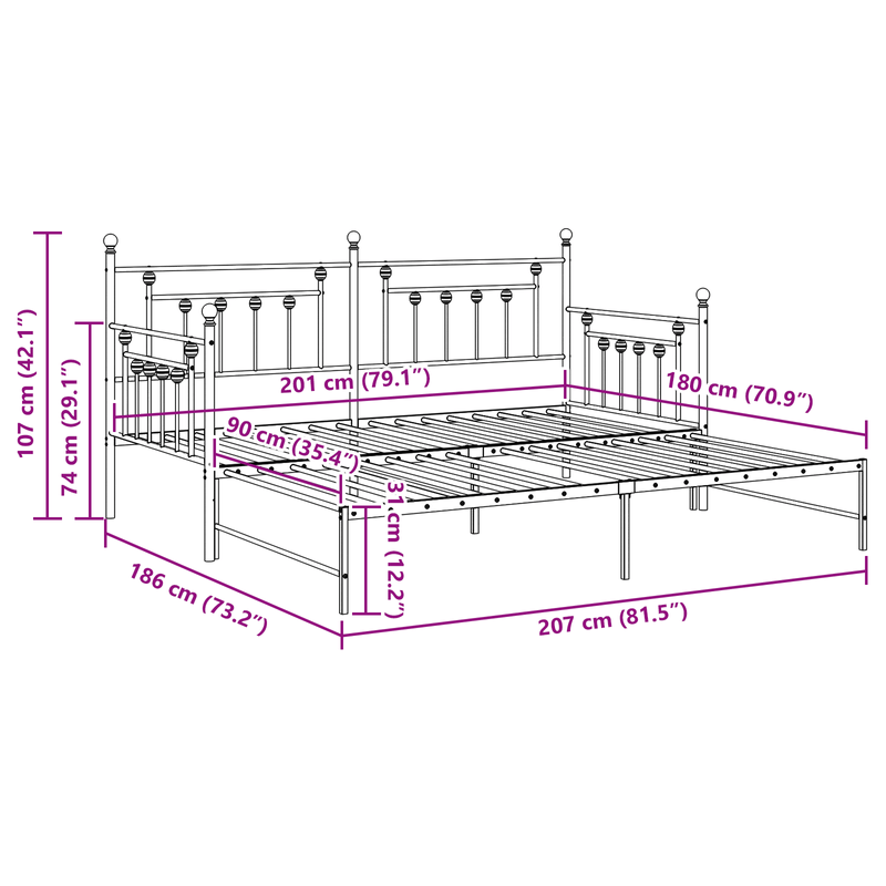 Casa si Gradina - Mobilier - Paturi si accesorii - Paturi - Cadru pat de zi cu extensie, alb, 90x200 cm, otel - Infinity.ro