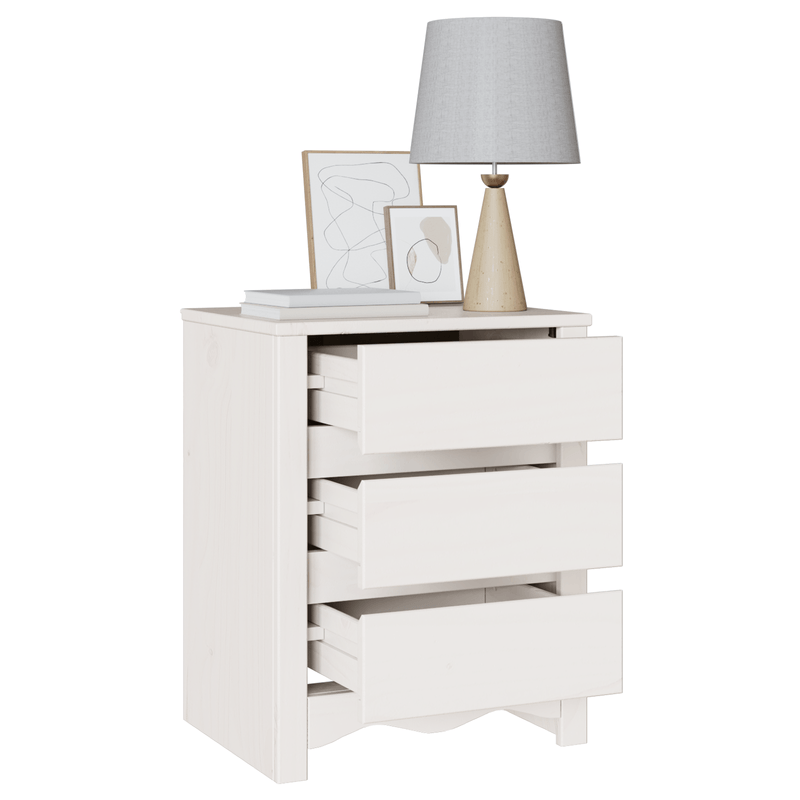 Casa si Gradina - Mobilier - Comode si corpuri - Noptiere - Noptiera  "DRAMMEN" Alb 45x35x56 cm Lemn Masiv Pin - Infinity.ro