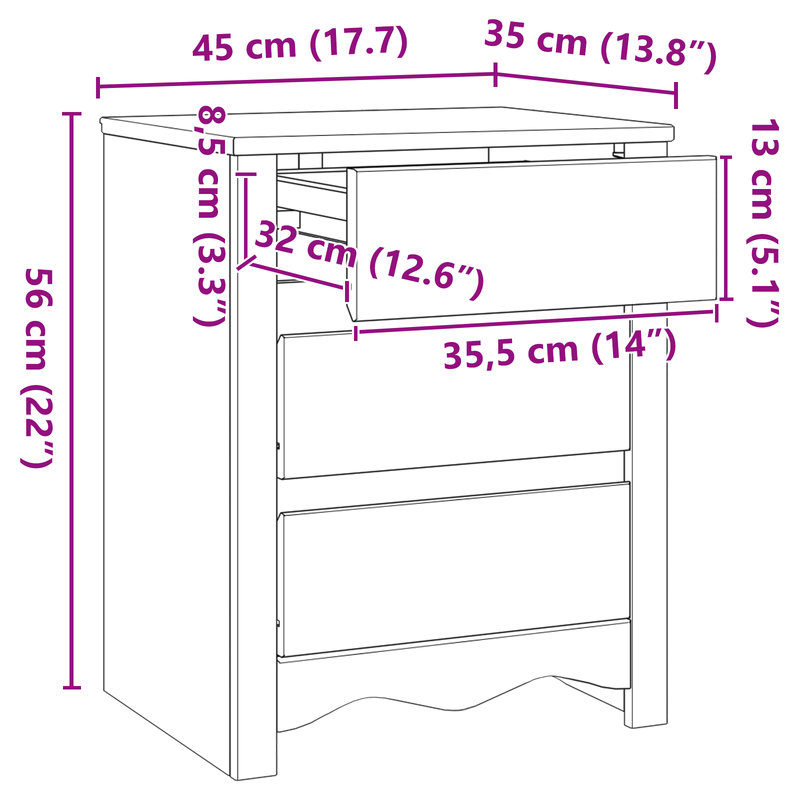 Casa si Gradina - Mobilier - Comode si corpuri - Noptiere - Noptiera  "DRAMMEN" Alb 45x35x56 cm Lemn Masiv Pin - Infinity.ro