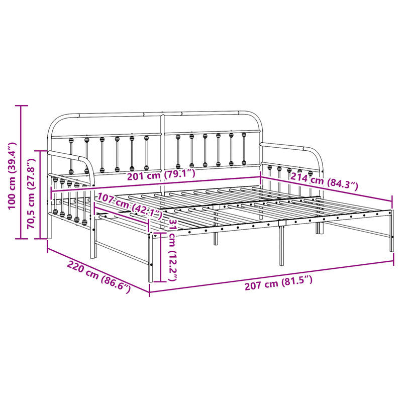 Casa si Gradina - Mobilier - Paturi si accesorii - Paturi - Cadru pat de zi cu extensie, alb, 107x203 cm, otel - Infinity.ro