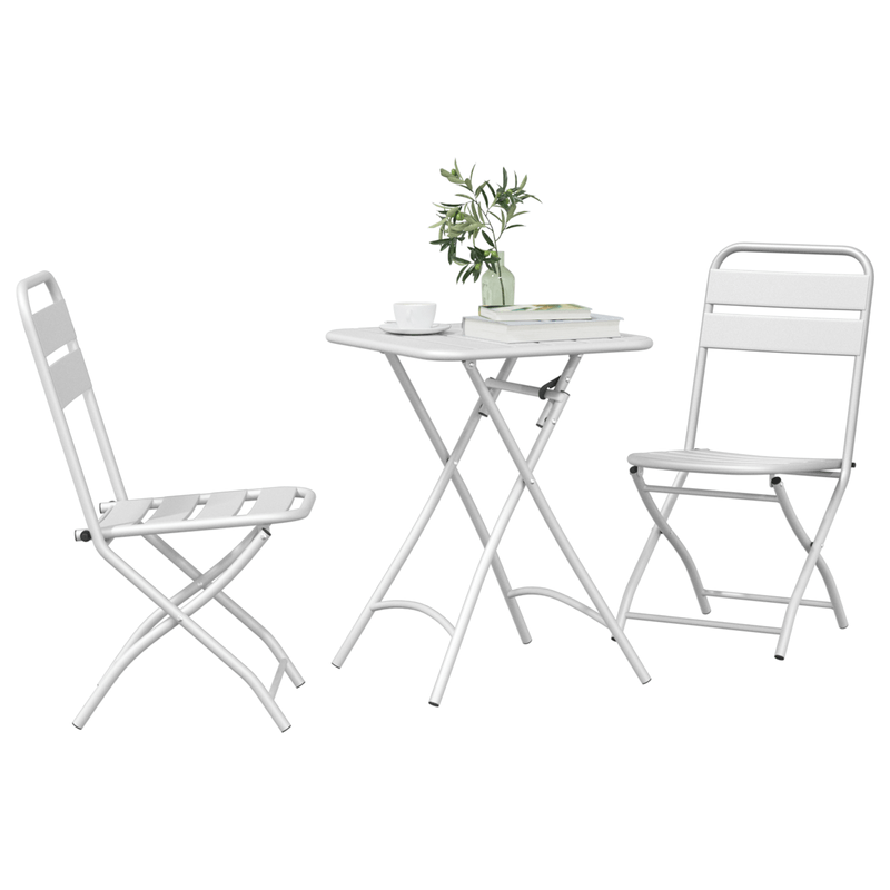 Casa si Gradina - Gradina si terasa - Mobilier exterior - Seturi mobila gradina - Set bistro pliabil, 3 piese, alb, otel - Infinity.ro