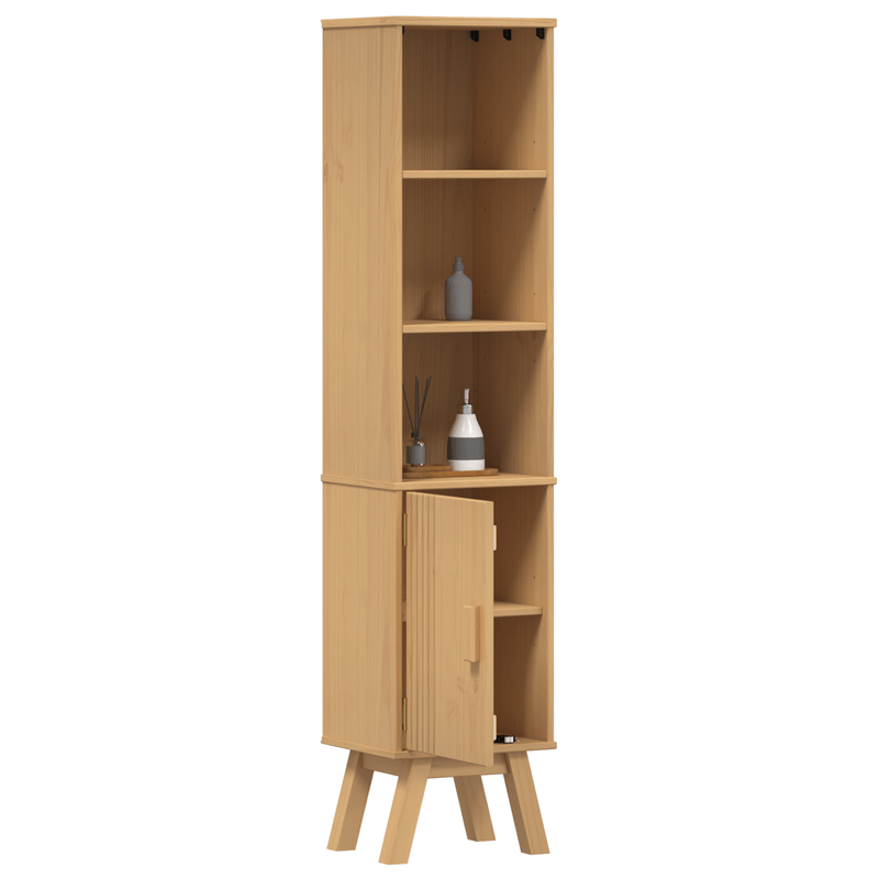 Casa si Gradina - Mobilier - Mobilier baie - Comode baie - Dulap de baie, maro, 35x30x159 cm, lemn masiv de pin - Infinity.ro