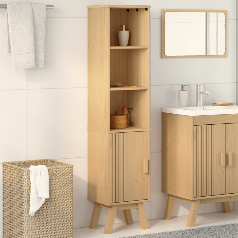 Casa si Gradina - Mobilier - Mobilier baie - Comode baie - Dulap de baie, maro, 35x30x159 cm, lemn masiv de pin - Infinity.ro