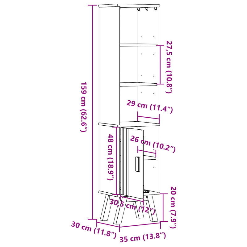 Casa si Gradina - Mobilier - Mobilier baie - Comode baie - Dulap de baie, maro, 35x30x159 cm, lemn masiv de pin - Infinity.ro