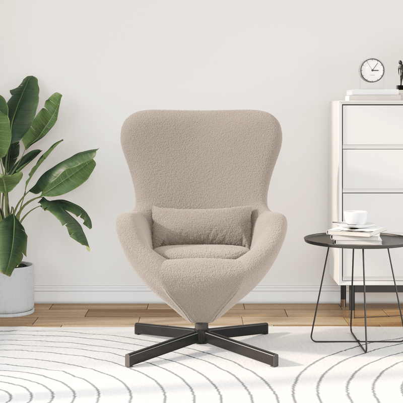 Casa si Gradina - Mobilier - Scaune si fotolii - Fotolii - Fotoliu tip ou, gri deschis, material similar lana - Infinity.ro