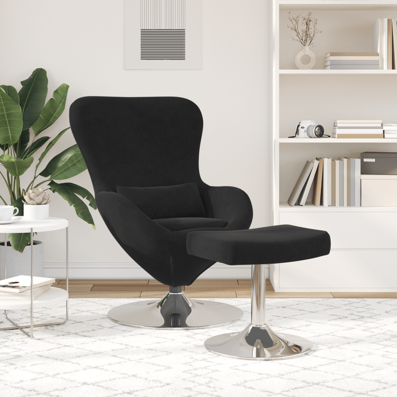 Casa si Gradina - Mobilier - Scaune si fotolii - Fotolii - Fotoliu cu ou si suport pentru picioare, catifea neagra - Infinity.ro