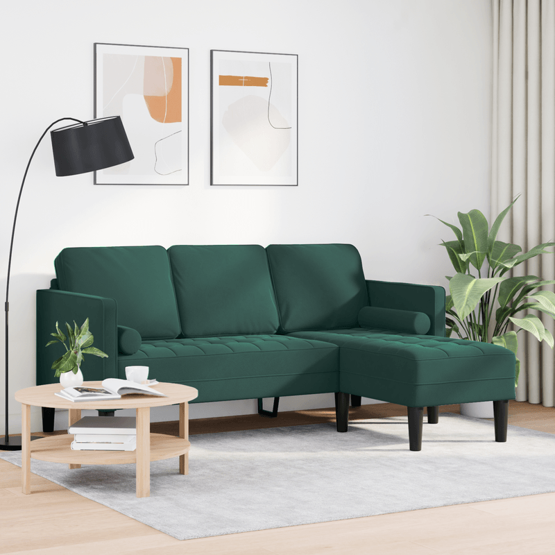 Casa si Gradina - Mobilier - Canapele si coltare - Canapele - Canapea 3 locuri cu sezlong L-verde inchis 160 cm Catifea - Infinity.ro