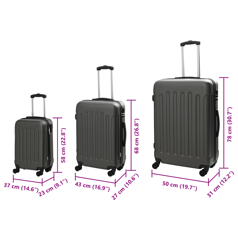 Sport si Outdoor - Articole de voiaj - Genti voiaj - Set de valize 3 piese Carcasa tare Gri inchis 20'' 24'' 28'' ABS - Infinity.ro