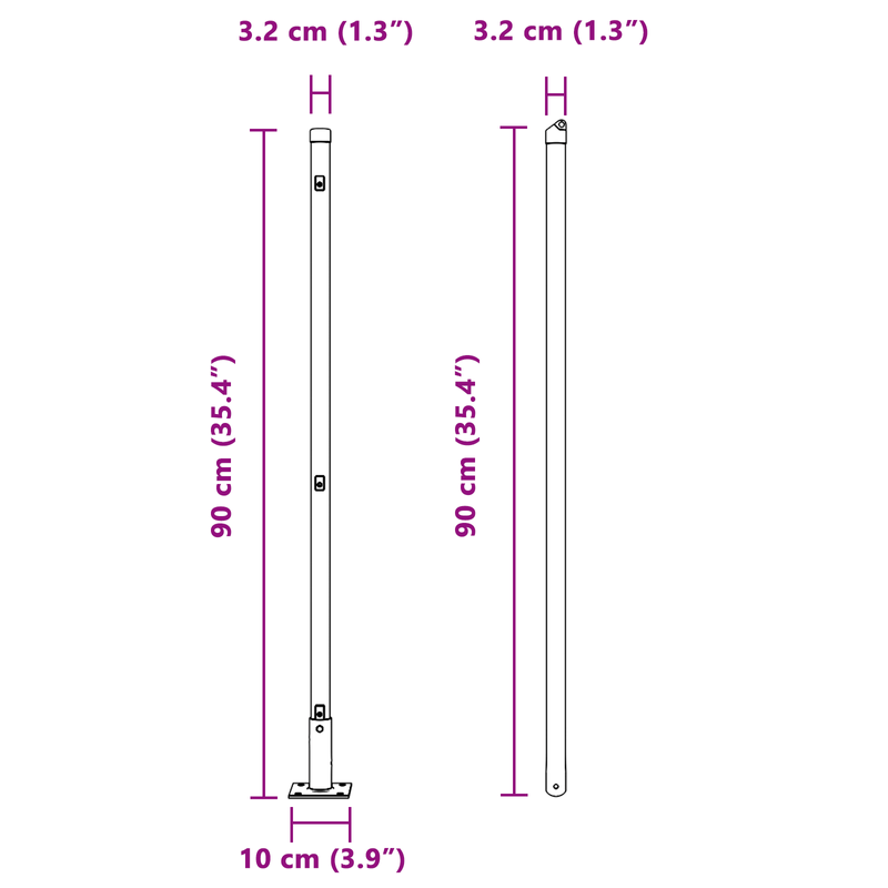 Casa si Gradina - Gradina si terasa - Garduri, panouri si accesorii - Stalpi de gard cu placi de baza 7 pcs Ø32mm 90cm Otel galvanizat - Infinity.ro