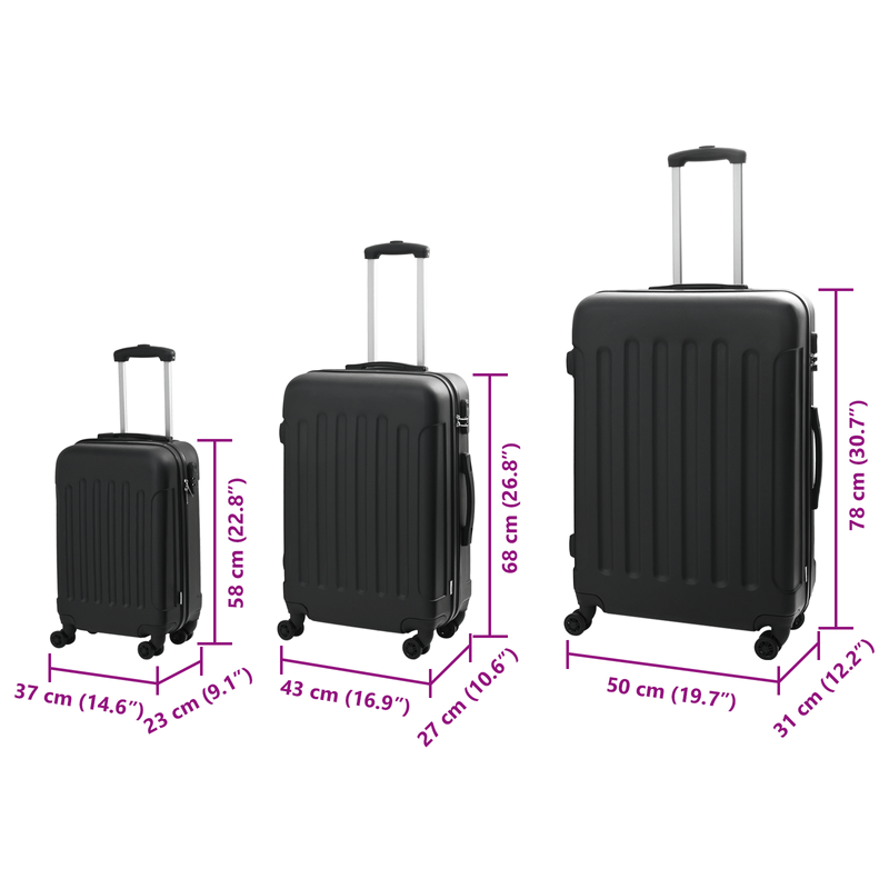 Sport si Outdoor - Articole de voiaj - Genti voiaj - Set de valize 3 piese Carcasa rigida Negru 20" 24" 28" ABS - Infinity.ro