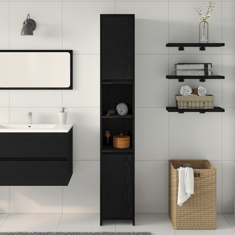 Casa si Gradina - Mobilier - Mobilier baie - Comode baie - Dulap de baie, stejar negru, 30x30x183,5 cm, lemn prelucrat - Infinity.ro