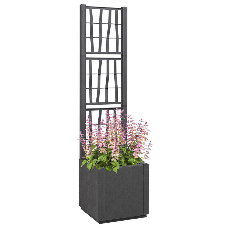 Casa si Gradina - Gradinarit si plante - Plante si ghivece - Ghivece si suporturi - Jardiniera de gradina cu spalier, gri inchis, 36x36x140 cm, PP - Infinity.ro