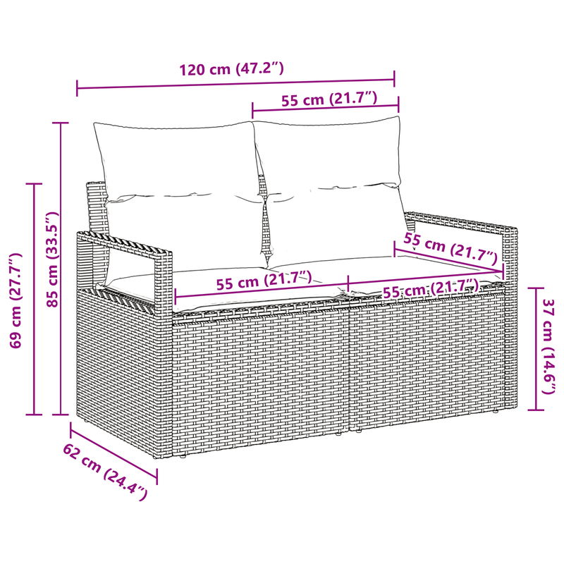 Casa si Gradina - Gradina si terasa - Mobilier exterior - Canapele si fotolii gradina - Canapea de gradina 2 persoane, cu perne, bej, poliratan - Infinity.ro