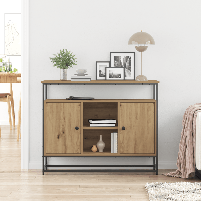 Casa si Gradina - Mobilier - Comode si corpuri - Comode - Dulap, stejar artizanal, 100x35x80 cm, lemn prelucrat si otel - Infinity.ro