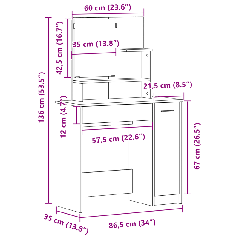 Casa si Gradina - Mobilier - Comode si corpuri - Masute de toaleta - Masuta de toaleta cu oglinda, stejar negru, 86.5x35x136 cm - Infinity.ro