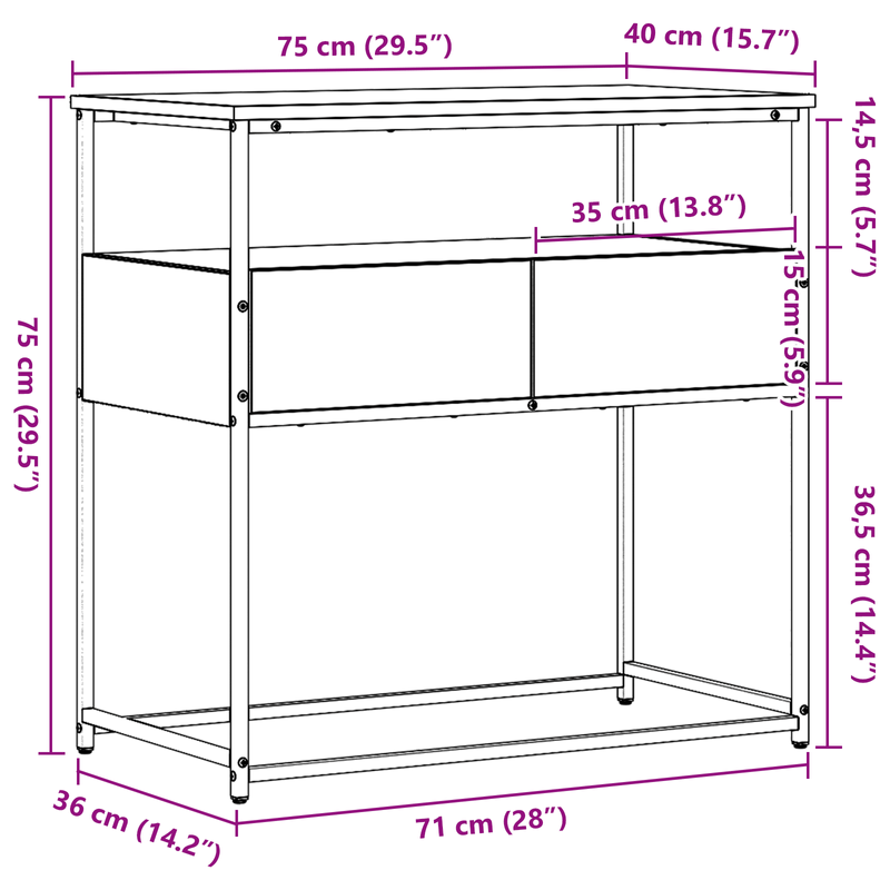 Casa si Gradina - Mobilier - Comode si corpuri - Console - Masuta consola, lemn vechi, 75x40x75 cm, lemn prelucrat si otel - Infinity.ro