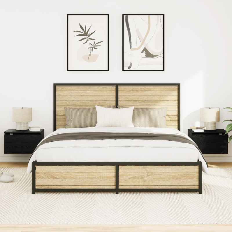 Casa si Gradina - Mobilier - Comode si corpuri - Noptiere - Noptiere cu LED-uri, de perete, 2 buc., stejar negru - Infinity.ro