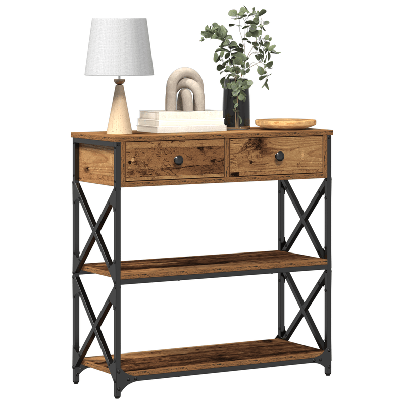 Casa si Gradina - Mobilier - Comode si corpuri - Console - Masa consola, lemn vechi, 75x28x75 cm, lemn prelucrat si otel - Infinity.ro