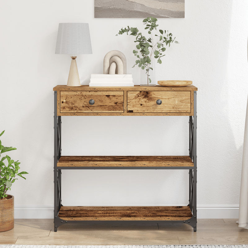 Casa si Gradina - Mobilier - Comode si corpuri - Console - Masa consola, lemn vechi, 75x28x75 cm, lemn prelucrat si otel - Infinity.ro