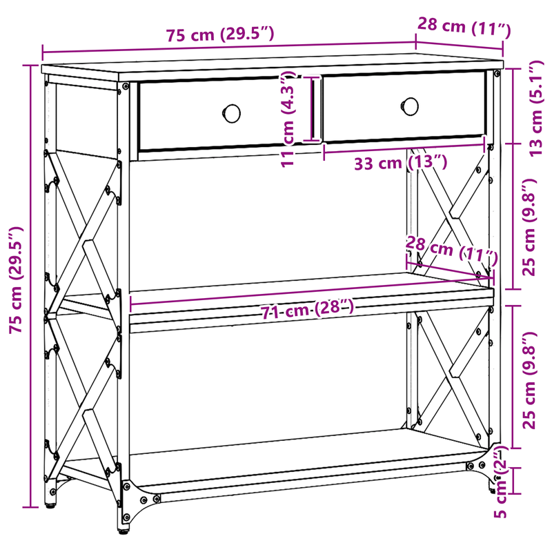 Casa si Gradina - Mobilier - Comode si corpuri - Console - Masa consola, lemn vechi, 75x28x75 cm, lemn prelucrat si otel - Infinity.ro