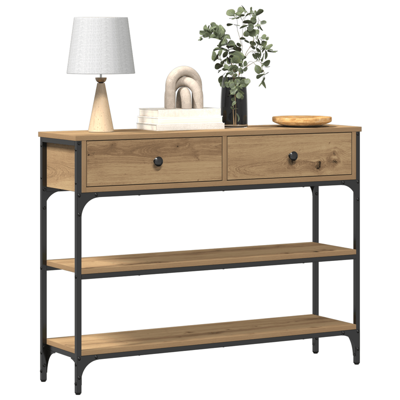 Casa si Gradina - Mobilier - Comode si corpuri - Console - Masa consola, stejar artizanal, 100x25x75 cm, lemn si otel - Infinity.ro