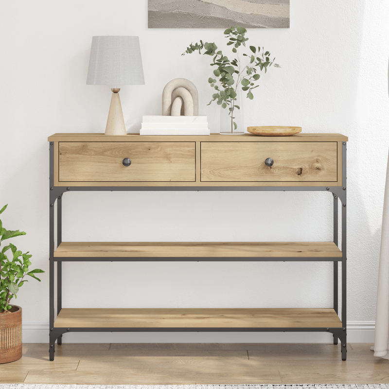 Casa si Gradina - Mobilier - Comode si corpuri - Console - Masa consola, stejar artizanal, 100x25x75 cm, lemn si otel - Infinity.ro