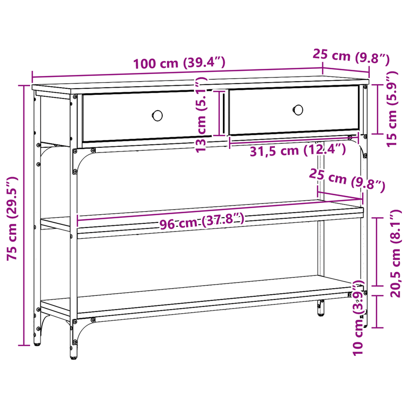 Casa si Gradina - Mobilier - Comode si corpuri - Console - Masa consola, stejar negru, 100x25x75 cm, lemn prelucrat & otel - Infinity.ro