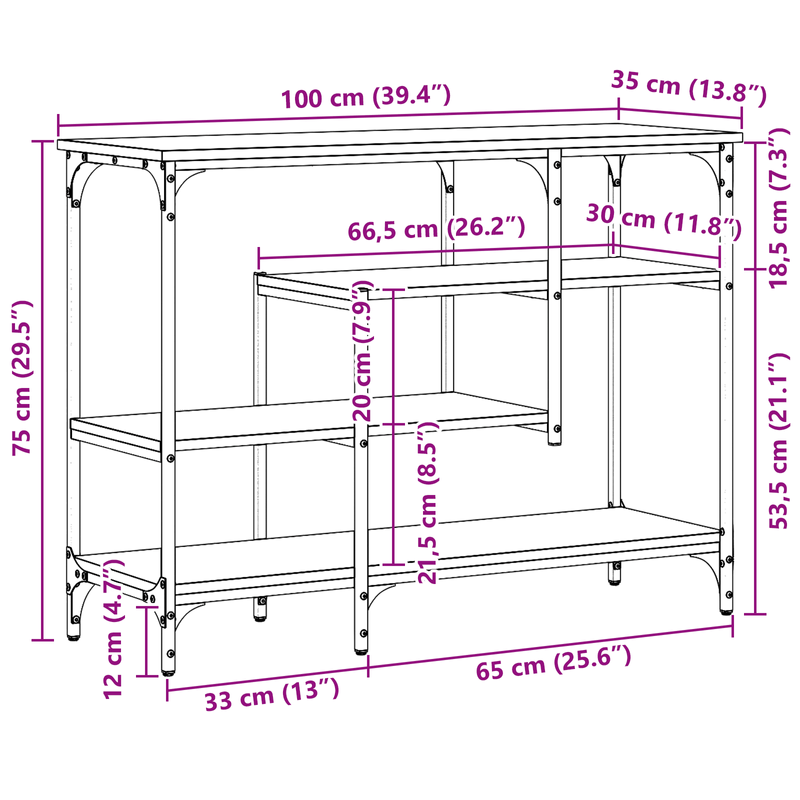 Casa si Gradina - Mobilier - Comode si corpuri - Console - Masa consola, stejar artizanal, 100x35x75 cm, lemn si otel - Infinity.ro