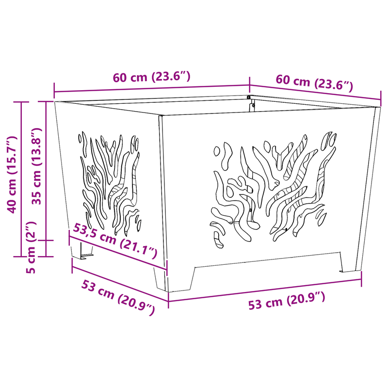 Casa si Gradina - Termice - Sobe, Seminee si accesorii - Seminee - Vatra de foc, negru, patrata, 60x60x40 cm, otel - Infinity.ro