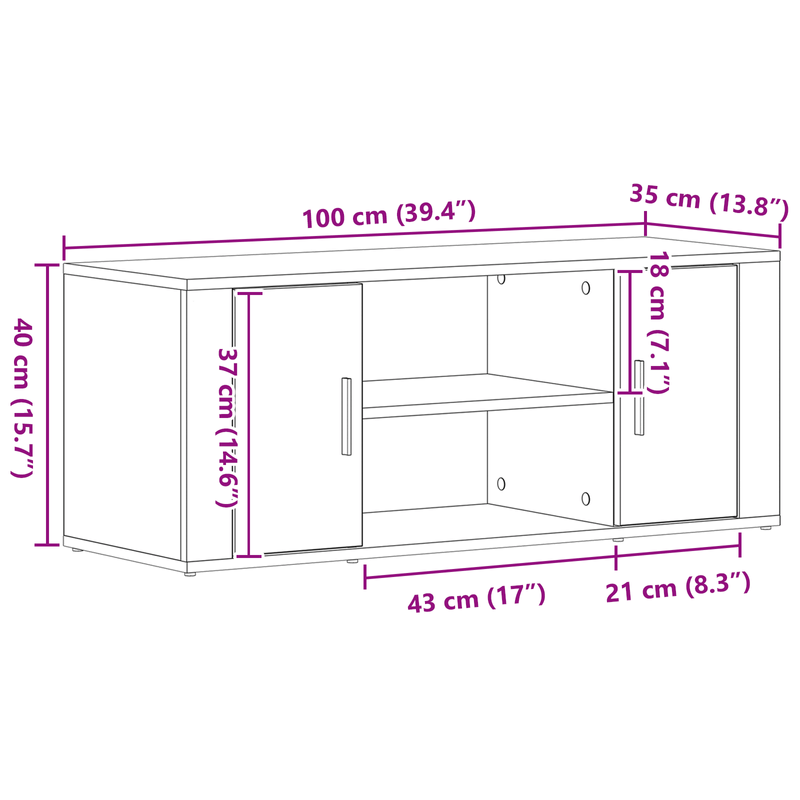 Casa si Gradina - Mobilier - Comode si corpuri - Comode - Dulap TV, stejar artizanal, 100x35x40 cm, lemn prelucrat - Infinity.ro