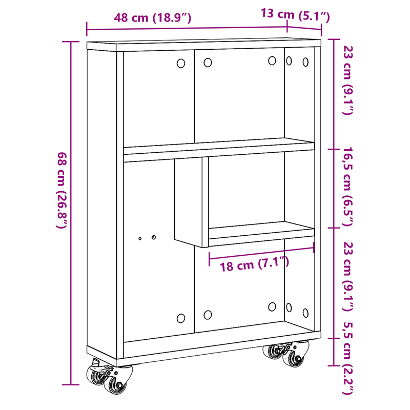 Casa si Gradina - Mobilier - Biblioteci si rafturi - Biblioteci - Carucior de depozitare ingust, stejar negru, 48x13x68 cm, lemn - Infinity.ro