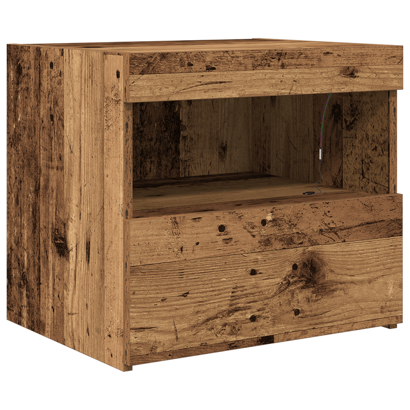 Casa si Gradina - Mobilier - Comode si corpuri - Noptiere - Noptiera cu lumini LED, lemn vechi, 50x40x45 cm - Infinity.ro