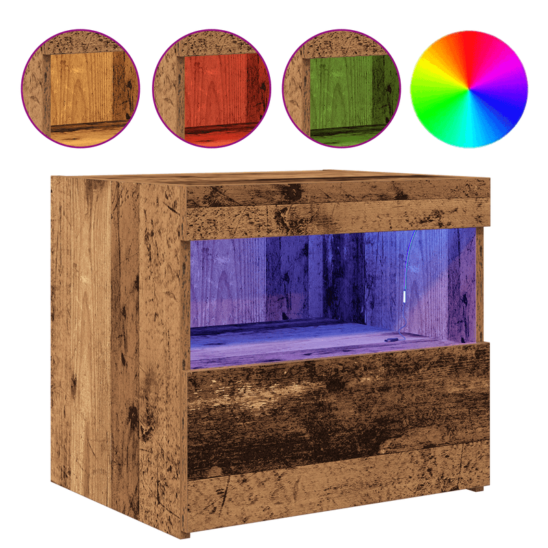 Casa si Gradina - Mobilier - Comode si corpuri - Noptiere - Noptiera cu lumini LED, lemn vechi, 50x40x45 cm - Infinity.ro