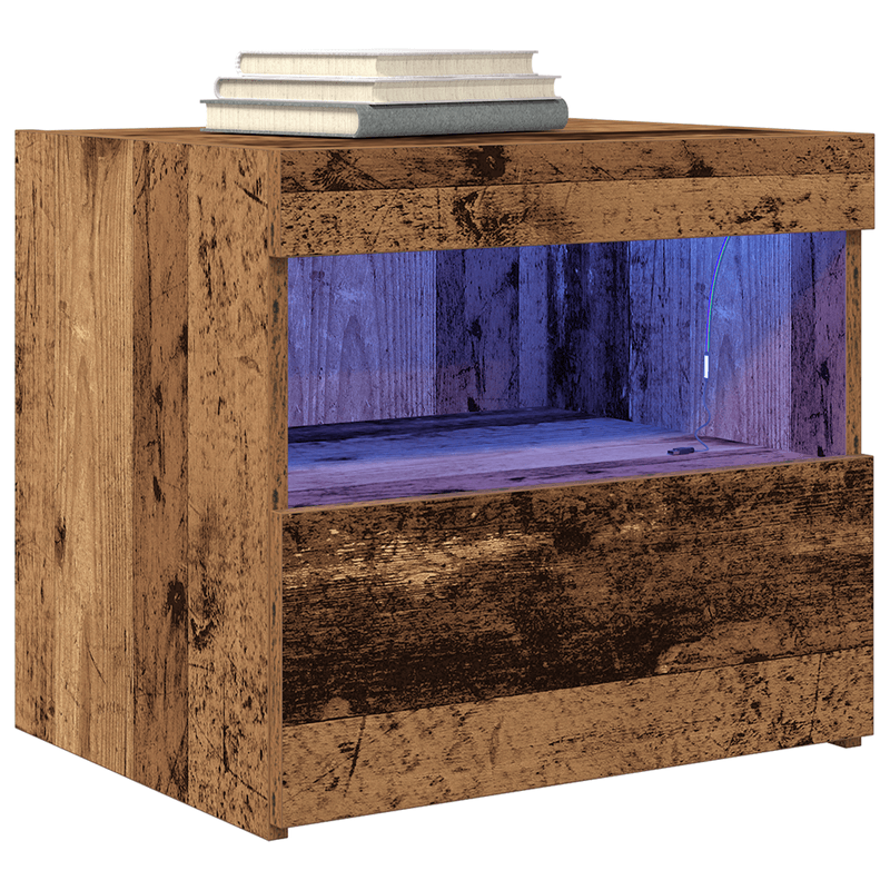 Casa si Gradina - Mobilier - Comode si corpuri - Noptiere - Noptiera cu lumini LED, lemn vechi, 50x40x45 cm - Infinity.ro