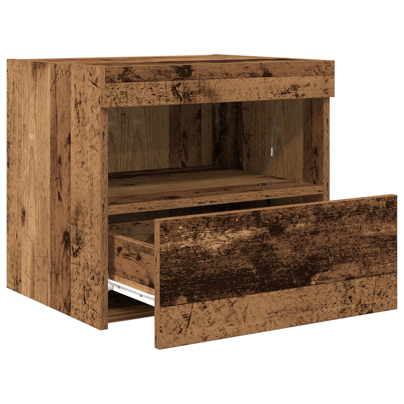Casa si Gradina - Mobilier - Comode si corpuri - Noptiere - Noptiera cu lumini LED, lemn vechi, 50x40x45 cm - Infinity.ro