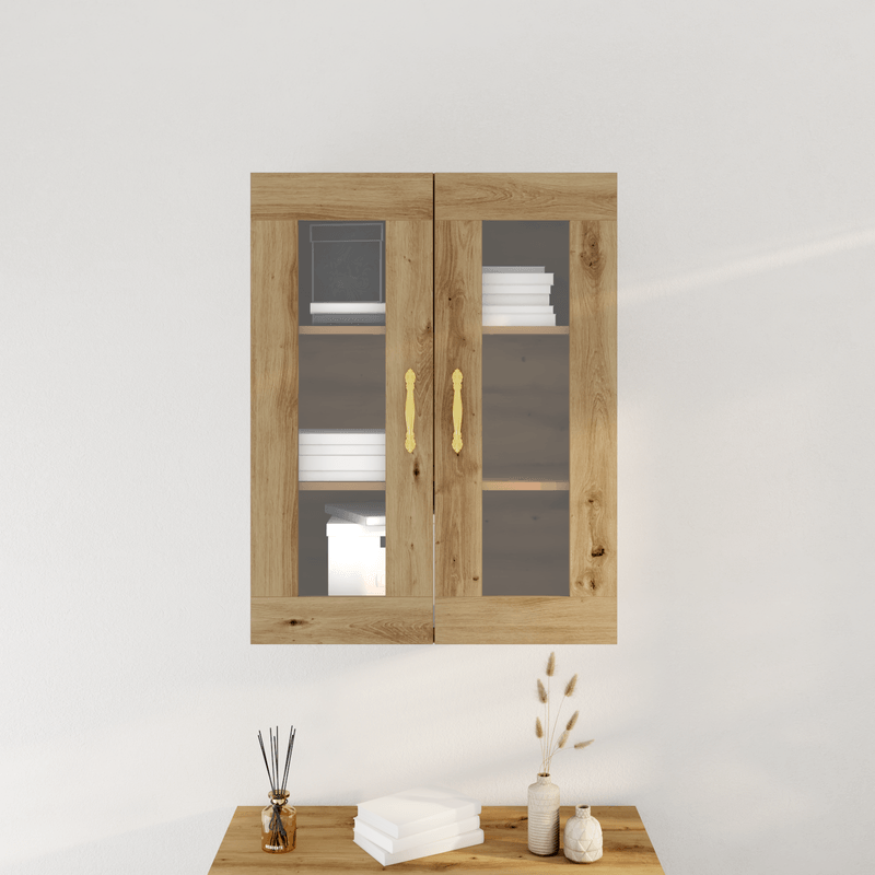 Casa si Gradina - Mobilier - Comode si corpuri - Comode - Dulap suspendat usi din sticla, stejar artizanal, 69,5x34x90 cm - Infinity.ro