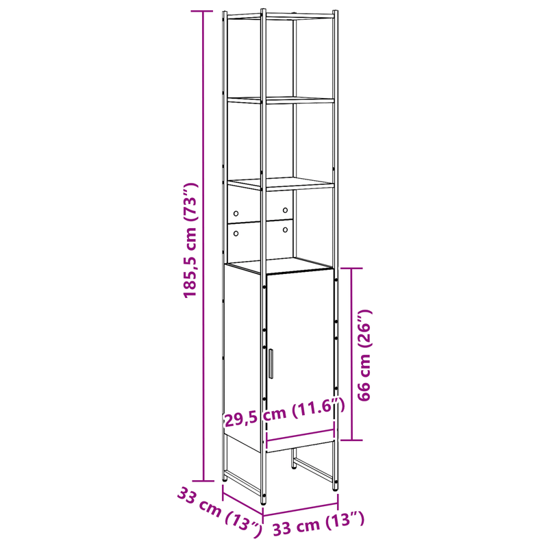 Casa si Gradina - Mobilier - Mobilier baie - Corpuri baie - Dulap de baie, stejar artizanal, 33x33x185,5 cm, lemn prelucrat - Infinity.ro