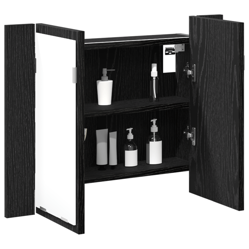 Casa si Gradina - Mobilier - Mobilier baie - Corpuri baie - Dulap cu oglinda de baie LED, stejar negru, 60x12x45 cm, lemn - Infinity.ro